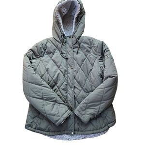 Quilted Hooded Winter Jacket with Sherpa Lining